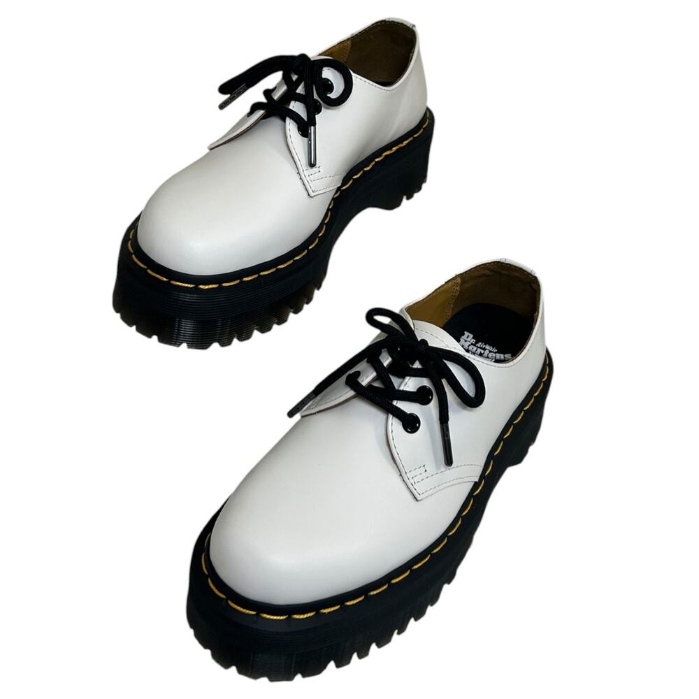 Dr. Martens Womens 1461 Quad Platform Oxford, Smooth Leather Shoes White SZ 8 US - Picture 2 of 14